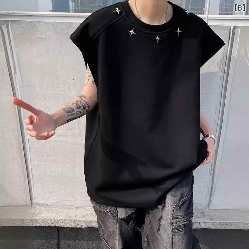 ノースリーブTシャツ メンズ メタルバックルデザイン ゆったり 春夏 ストリート系 カジュアル スポーツ フィットネス 個性的デザイン 無地 綿混
