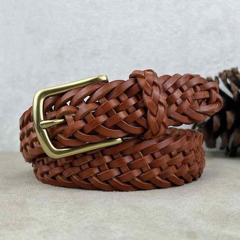 ベルト レディース 本革 牛革 編み込み 細身 ピンバックル カジュアル ワンピース パンツスタイル ドレス シンプル おしゃれ アクセント ファッション小物