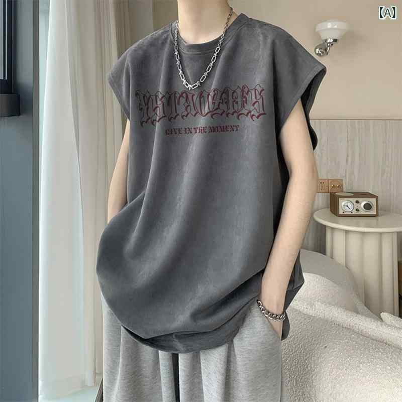 ノースリーブTシャツ メンズ 春夏 シワになりにくい ゆったり オーバーサイズ 再生繊維 ポリエステル バスケットボール スポーツ カジュアル ストリートファッション 部屋着