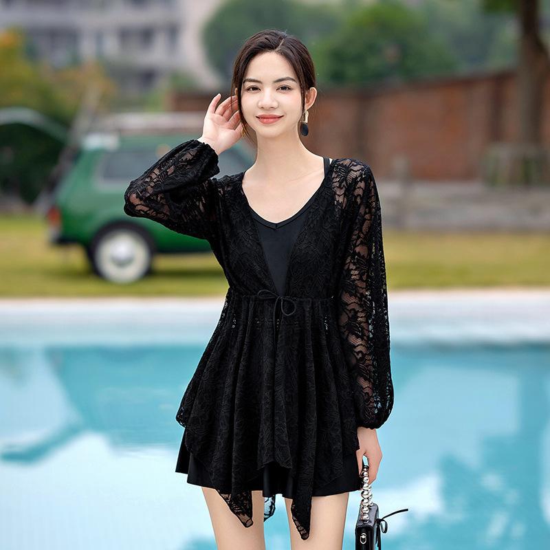 水着 レディース ワンピース 体型カバー フレアスカート 着痩せ効果 カップ付き ワイヤーなし 温泉 プール 海水浴 大人 セクシー エレガント 韓国風 ブラック ホワイト