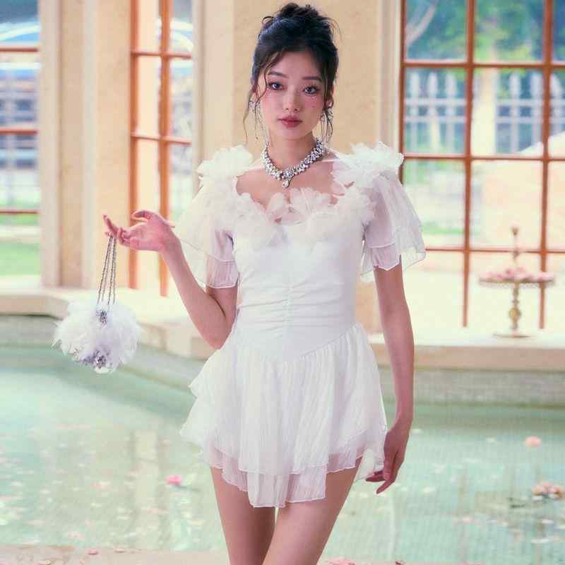 水着 レディース ワンピース 体型カバー お腹カバー スカート型 長袖 花柄 韓国風 インフルエンサー 温..