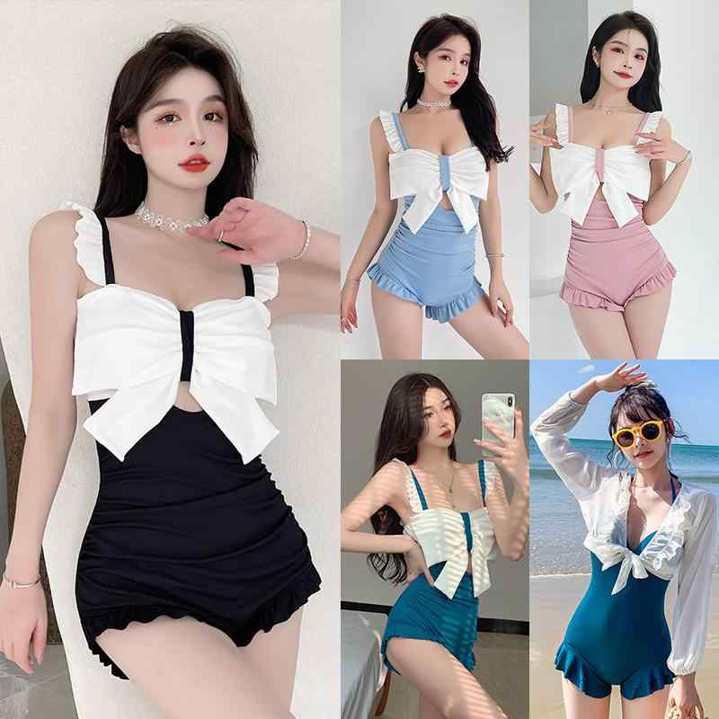 水着 レディース ワンピース スイムウェア 春夏 体型カバー 三角パンツ型 韓国風 純欲風 リボン プール 海 ビーチ 大人用 切り替え ポリエステル素材