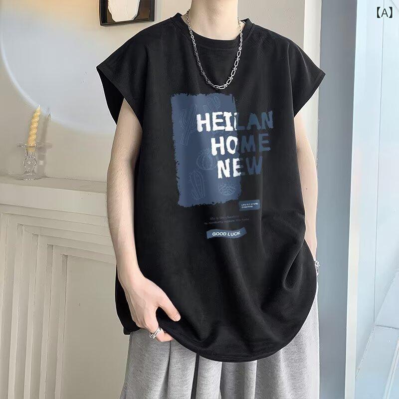 ノースリーブ Tシャツ メンズ フェイクスエード調 ヘビーウェイト 厚手 ゆったり ルーズフィット アメカジ ストリート カジュアル 普段着 着回し 夏物 トップス