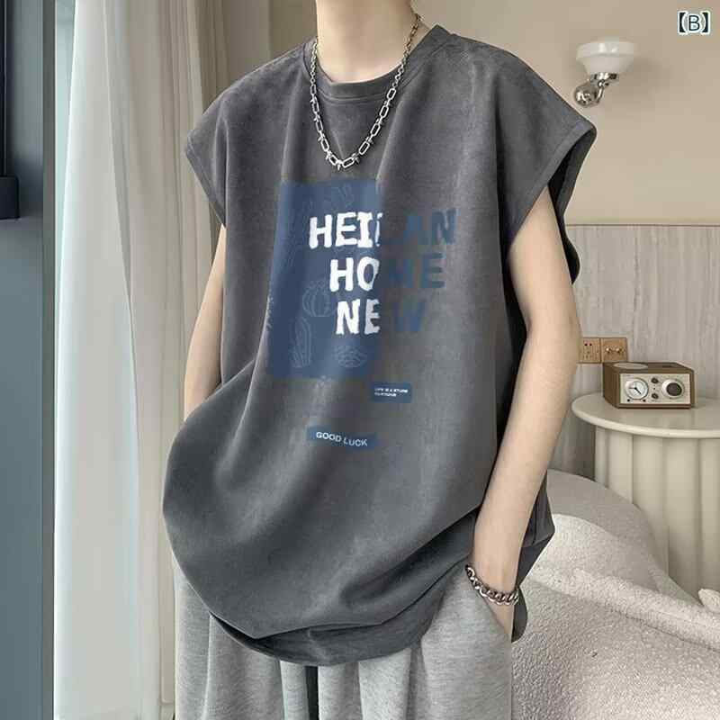 ノースリーブ Tシャツ メンズ フェイクスエード調 ヘビーウェイト 厚手 ゆったり ルーズフィット アメカジ ストリート カジュアル 普段着 着回し 夏物 トップス