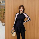 水着 レディース 夏用 大きいサイズ 体型カバー 長袖 ロングパンツ 露出控えめ セパレート 3点セット 胸パッド付き ワイヤーなし ナイロン素材 無地 プール ビーチ