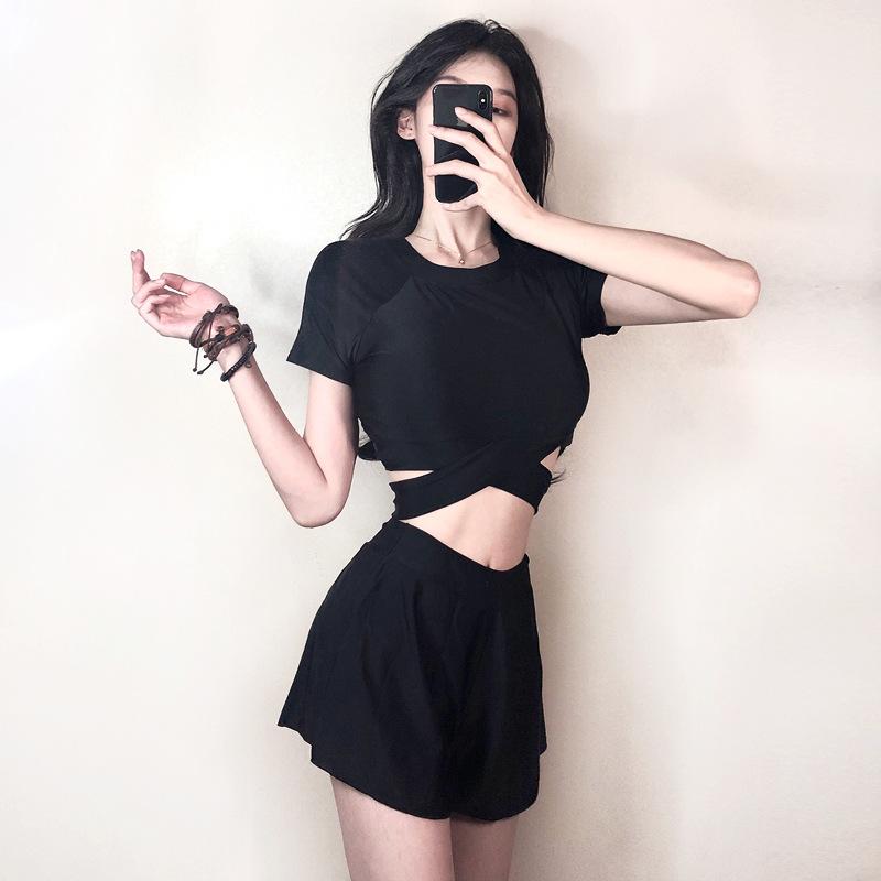 水着 レディース セパレート 3点セット 半袖 体型カバー 着痩せ セクシー プッシュアップ 無地 パッド付き ノンワイヤー スカート付き 温泉 リゾート プール 海外旅行 韓国風(x2)