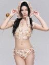 水着 ビキニ レディース セパレート スリーピース 小胸 盛れる ワイヤー入り 花柄 リゾート ビーチ プール 大人かわいい 爽やか 体型カバー フェミニン 三角ショーツ(x2)