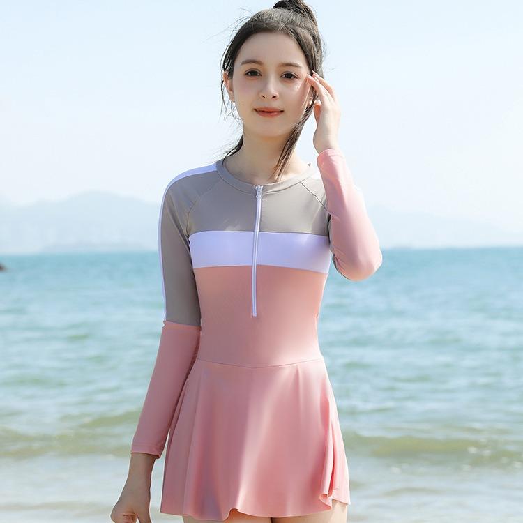 楽天モズラボ水着 女の子 ジュニア 長袖 UVカット ワンピース 水泳 本格的 スイムウェア ピンク グリーン ナイロン ポリエステル プール 海