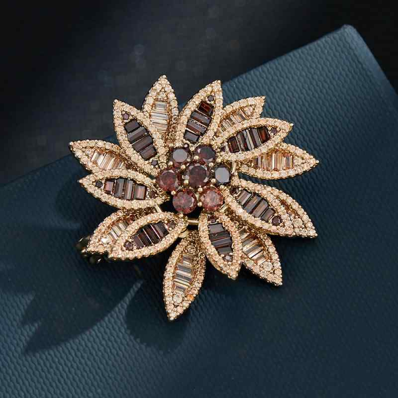 ブローチ レディース 豪華 銅製 緻密なマイクロセッティング 雪蓮花モチーフ エレガント 上品 高級感 スーツ ジャケット コート用 アクセサリー(x2)