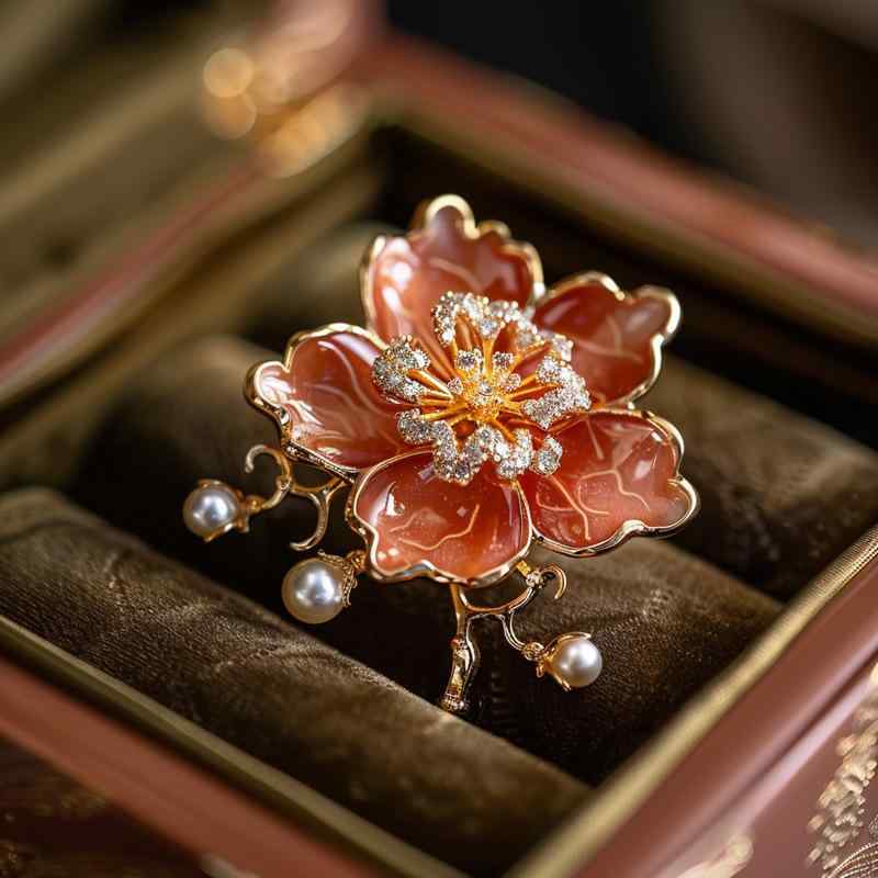 ブローチ レディース 電気メッキ加工 宮廷風 豪華 エレガント ベルベット 桃の花 個性的 秋冬 オリジナルデザイン 銅製アクセサリー(x10)