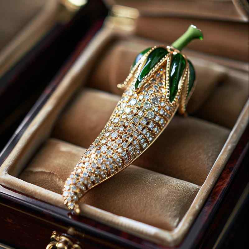 ブローチ レディース 高級感溢れる ジルコニア装飾 唐辛子モチーフ ヴィンテージ風 銅製 電気メッキ加..