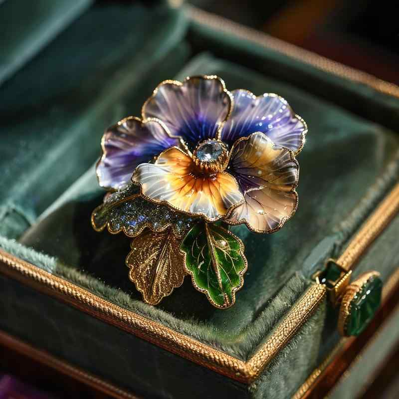 ブローチ レディース 高級感 華やか ラインストーン パンジー 花モチーフ コントラストカラー 電気メッ..