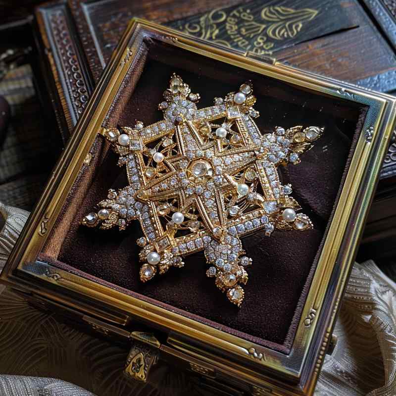 ブローチ レディース 六芒星モチーフ 高級感 ジルコニア 装飾 銅製 電気メッキ加工 新中国風 モダンチ..
