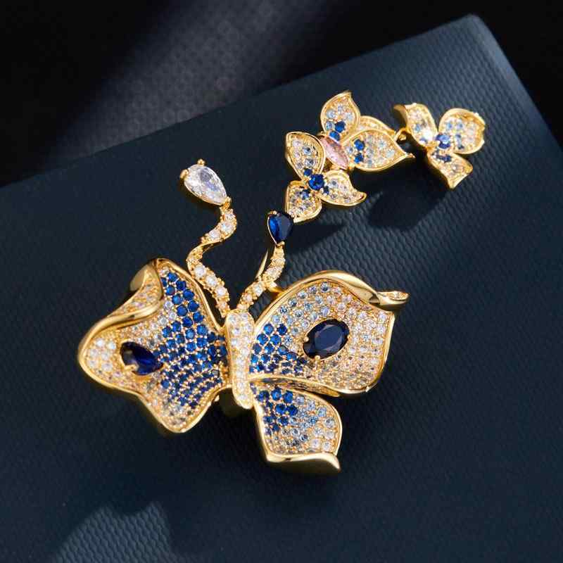 ブローチ レディース 高級感 蝶々 バタフライ マイクロインレイ ジルコニア敷き詰め エレガント 上品 通勤 カジュアル オフィス フォーマル 秋冬 ギフト 銅製 アクセサリー(4)