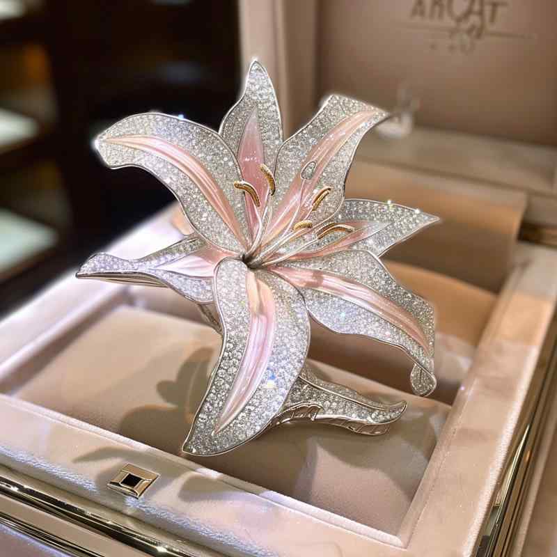 ブローチ レディース 百合モチーフ ダークプラムパープルグラデーション 銅製 高級感 おしゃれ オリジ..