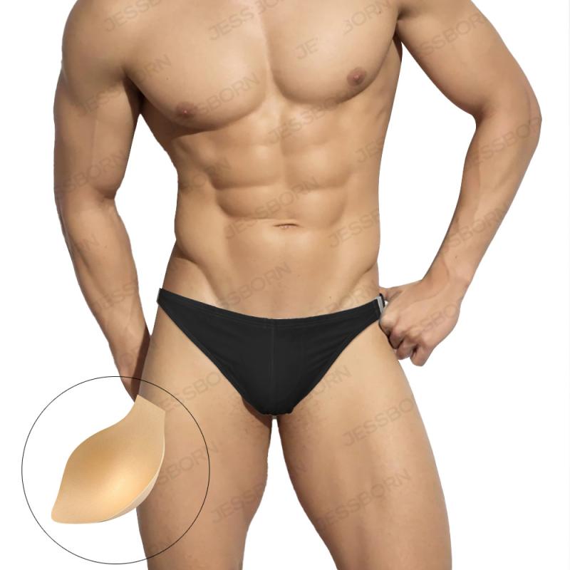 スイムパンツ メンズ 男性用 片側メタルバックル サイドスリット 無地 フロントカップ ナイロン素材 ポ..