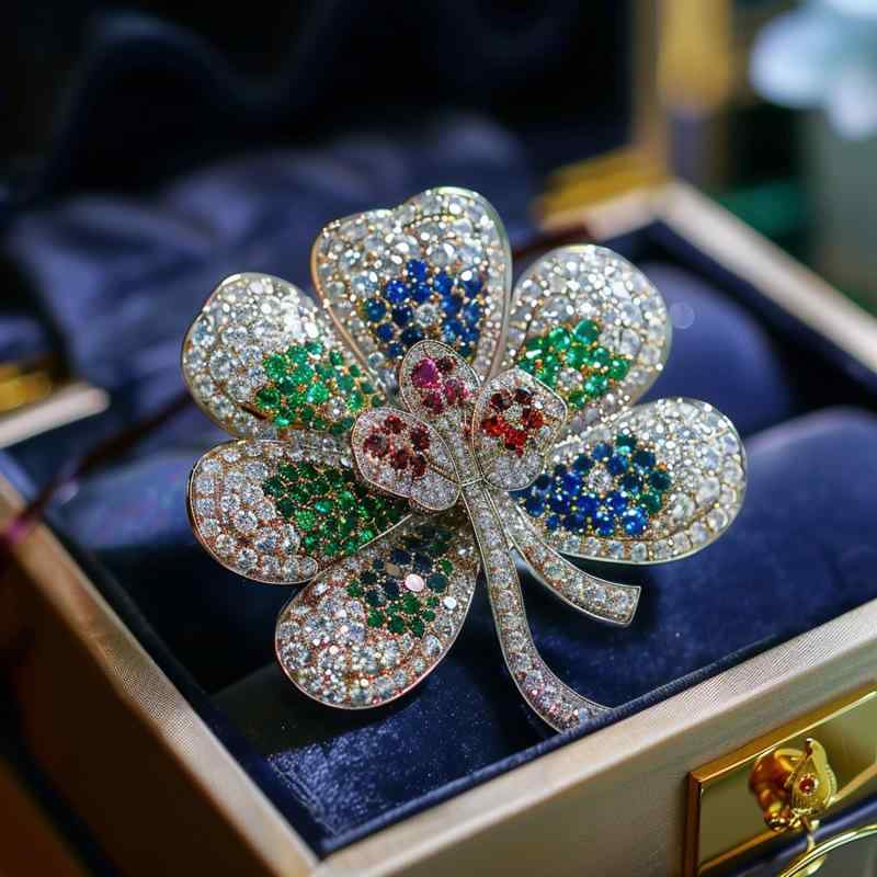 ブローチ レディース クローバー ジルコニア装飾 高級感溢れる 豪華なユニークデザイン 精巧なアクセサリー 重厚感のある銅製 電気メッキ加工 プレゼントにも最適(x10)
