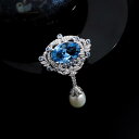 ブローチ 男女兼用 宮廷風 レトロ ヴィンテージ 天然パール ドロップブルー 雫型 クラウンモチーフ 電気メッキ加工 豪華 エレガント フォーマル 結婚式 ドレス プレゼント ギフト