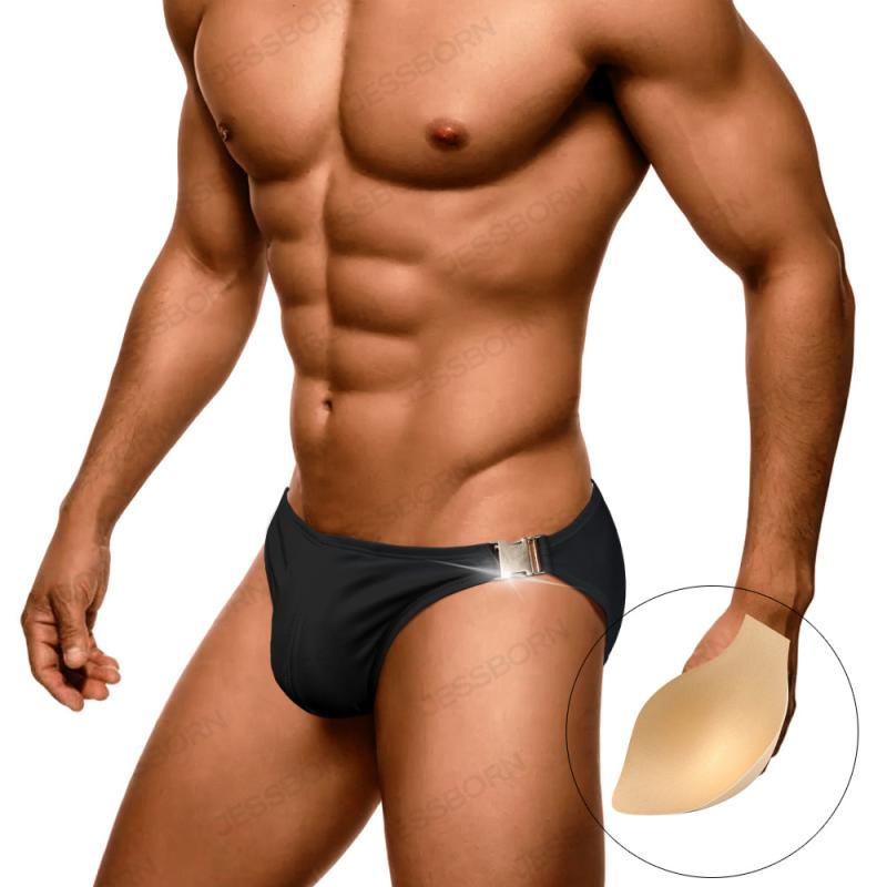 スイムパンツ メンズ セクシー 三角 両サイド金属バックル サイドスリット 立体カップ付き 速乾 軽量 ..