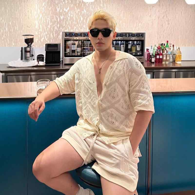 ニット開襟シャツ メンズ ゆったり 半袖 韓国風 透かし編み メッシュ シースルー ポリエステル素材 ア..