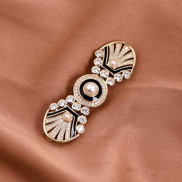 ブローチ レディース 純銀 電気メッキ 多機能 レトロ ヴィンテージ 上品 天然淡水パール ブラックレジン コート ジャケット スーツ スカーフ留め ファッショ...