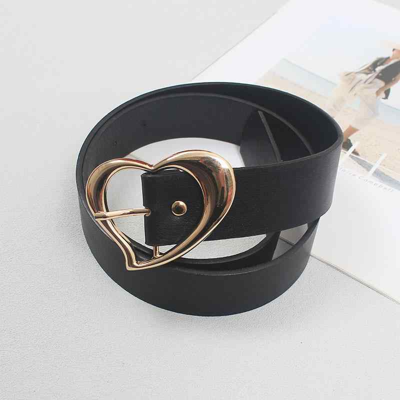ベルト レディース PUレザー ピンバックル 合金バックル レトロ 韓国風 シンプル 万能 ハート形 黒色 幅2-4cm 学生 トレンド デニムパンツ ジーンズ カジュアル 春夏