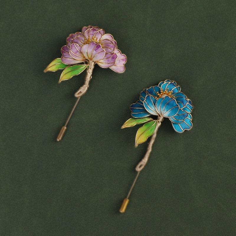 ブローチ レディース 上品 エレガント 絹製 フラワーモチーフ 繊細なデザイン 日常使い 多用途 2WAY 中華風 レトロモダン 漢服 ドレス 和装 アクセサリー 紫 青(x3)(4)