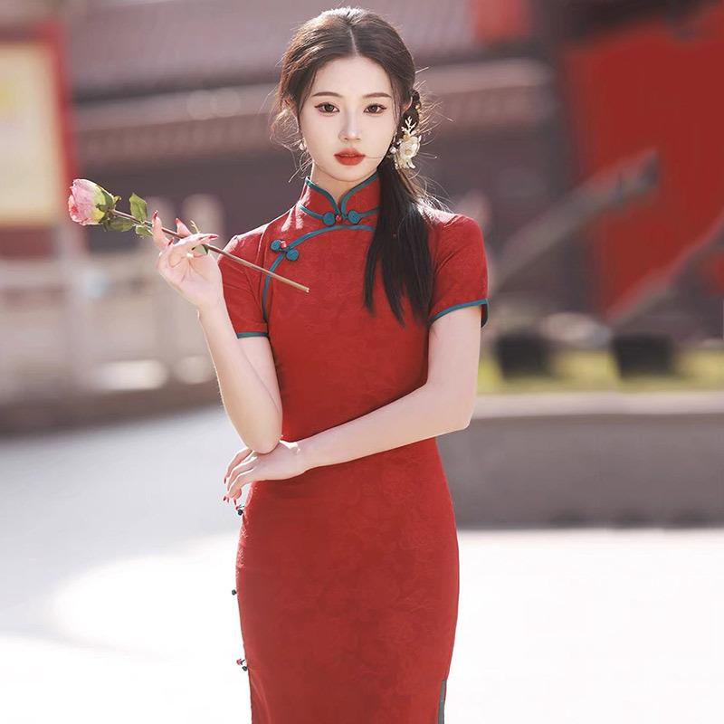 チャイナドレス レディース 大人向け シワになりにくい ロング丈 改良型 エレガントレトロ スリムフィ..