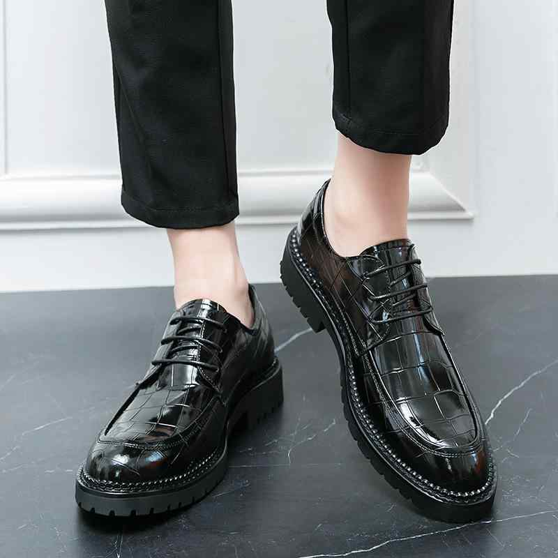 革靴 メンズ 耐久性 シークレットヒール ストライプ ポインテッドトゥ ビジネス カジュアルシューズ マ..