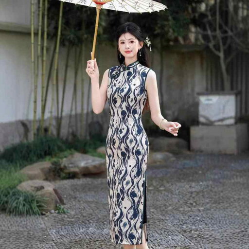 ワンピース レディース 春夏 接触冷感 グリーン 花柄 ノースリーブ 改良チャイナドレス ロング丈 スタンドカラー 高級感 上品 体型カバー スリムフィット ワンピース レディース 春夏 接触冷感 グリーン 花柄 ノースリーブ 改良チャイナドレス ロング丈 スタンドカラー 高級感 上品 体型カバー スリムフィット