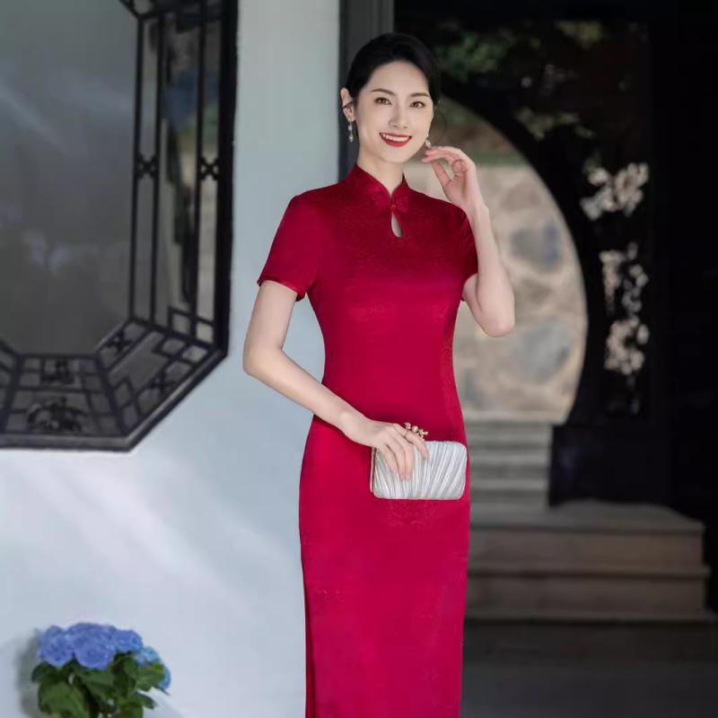 チャイナドレス レディース ミセス 母親 大きいサイズ 体型カバー 伸縮性 高級感 エレガント レトロモ..