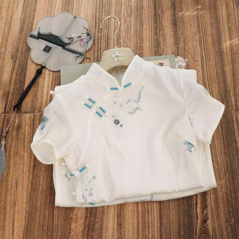 チャイナドレス レディース 春夏 ロング丈 半袖 オフホワイト 生成り レトロ 新中式 上品 スタンドカラー 斜め襟 ロー スリット 中国風 普段使い デイリーユース(4)