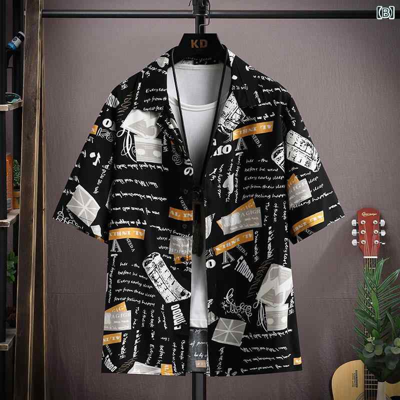 シャツ メンズ 半袖 配色 開襟シャツ 総柄 レトロ カジュアルスタイル 羽織り スリムフィット ノーアイロン ナイロン混紡 おしゃれ ブリティッシュ 春夏 トップス