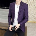 ジャケット メンズ ノーアイロン スリムフィット 薄手 カジュアル 春秋 チェック柄 シングルブレスト 一つボタン ポリエステル 長袖 レギュラー丈|詳細画像