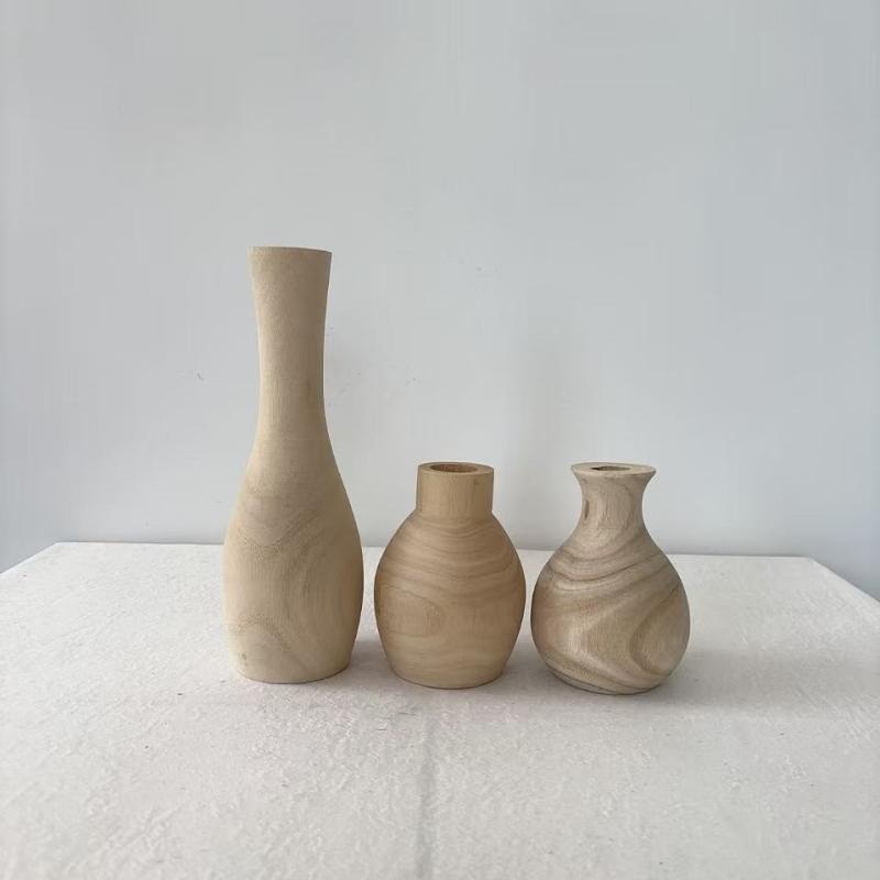 花瓶 木製 桐材 無垢材 卓上 大小セット フラワーベース インテリア 置物 オブジェ シンプル モダン リビング ダイニング 玄関 飾り