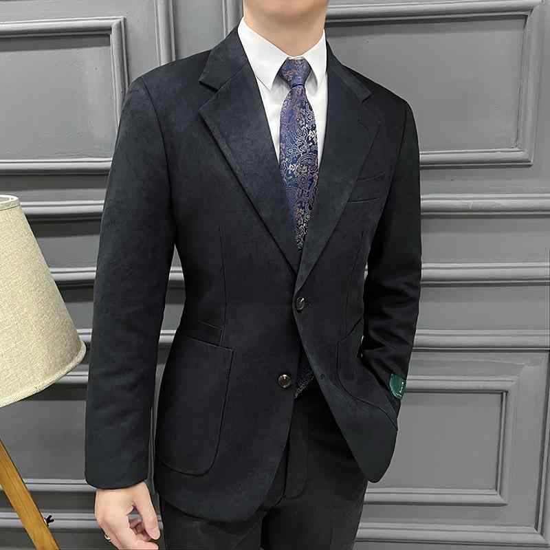 楽天モズラボカジュアルジャケット メンズ イージーケア スリムフィット 韓国風 スエード調 シングルボタン オールシーズン ポケット多数 ビジネス カジュアル デイリーユース