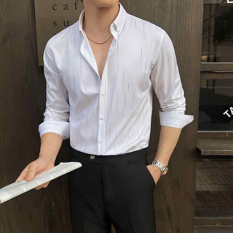 シャツ メンズ 形態安定 ノーアイロン イージーケア 長袖 スリムフィット ストライプ ボタンダウンカラー 通気性 ビジネス カジュアル 高級感 ポリエステル 春秋 通勤 ホワイト ブラック グレー
