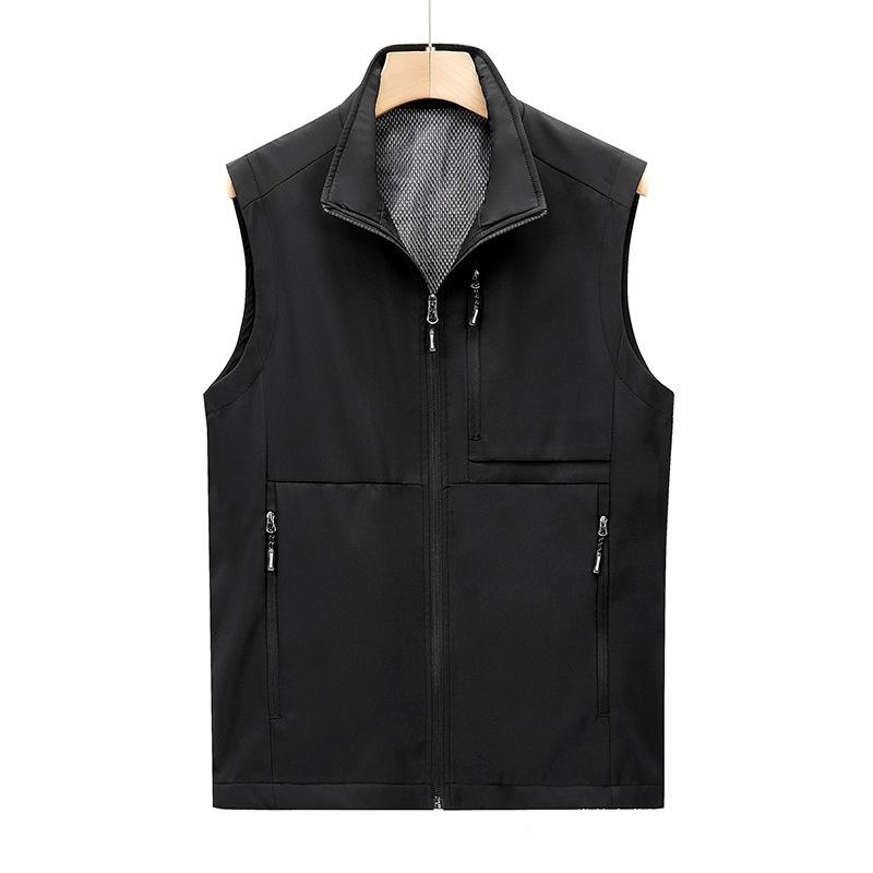 ベスト メンズ 通気性 軽量 シワになりにくい スタンドカラー ジップアップ ジップポケット ゆったり 無地 カジュアル アウトドア スポーツ フィッシング 撮影 春秋 大きいサイズ