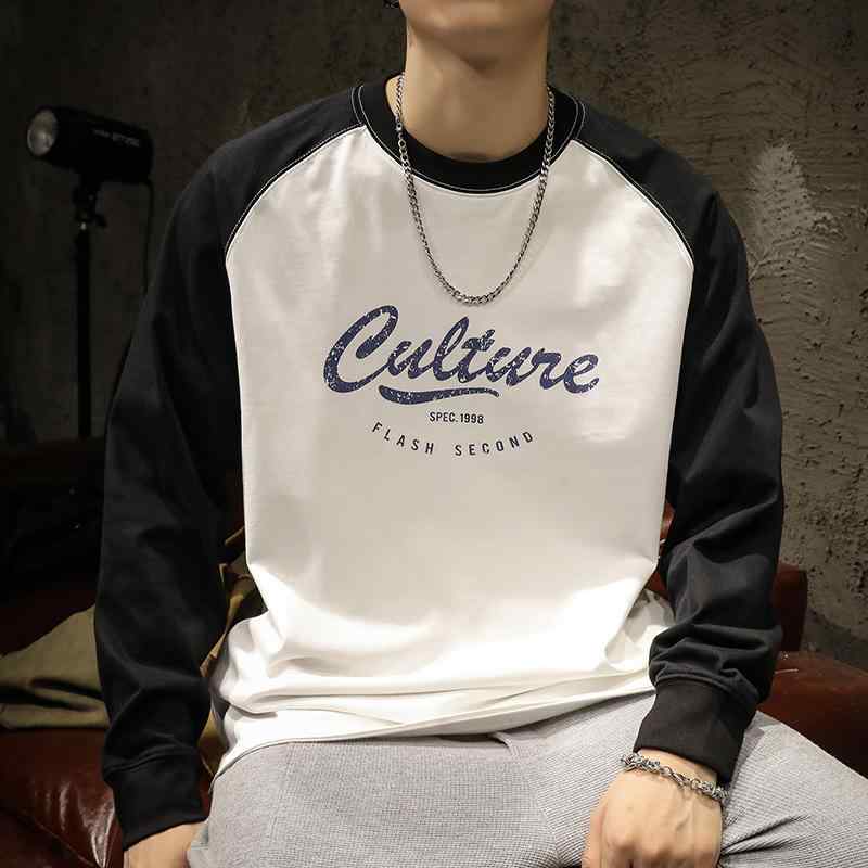 スウェット メンズ イージーケア 春秋 長袖 ラグランスリーブ クルーネック 綿100% ゆったり ビッグシルエット 大きいサイズ 配色切り替え モノトーン ロゴプリント カジュアル プルオーバー