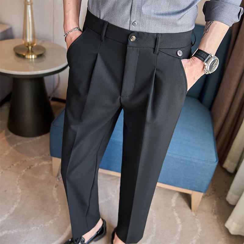 スラックス メンズ ウエストゴム ストレッチ イージーケア ドレープ感 ゆったり ストレートパンツ ビジネスカジュアル 通勤 高級感 ポリエステル 春夏