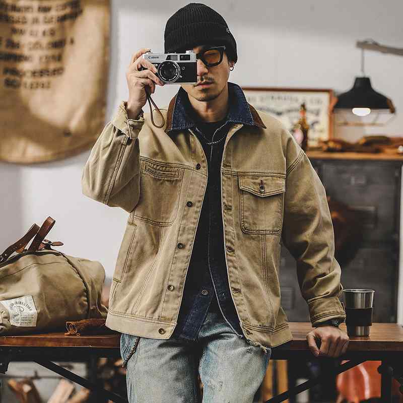 ジャケット メンズ アメカジ レトロ ワーク 切り替えデザイン ゆったり ルーズフィット コットン100% 通気性 防風 耐摩耗性 イージーケア 春秋 アウター イエロー