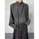 シャツ メンズ スタンドカラー 長袖シャツ アシンメトリーデザイン ゆったり ルーズフィット 無地 インナー チャイナ風 レトロ 個性的 高級感