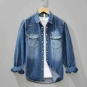 シャツ メンズ デニム 長袖 ウォッシュ加工 グラデーション 日系 レトロ カジュアル 通気性 形態安定 スリムフィット 綿素材 ポケット付き 春秋 デイリーユース 着回し万能 アウター