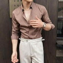 シャツ メンズ 形態安定 ノーアイロン スリムフィット ドレープ感 高級感 ストライプ ビジネス カジュアル 長袖 通勤 オフィス 春秋 再生繊維混紡