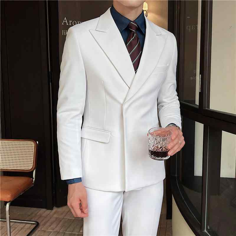 スーツ メンズ 男性用 形態安定 シワになりにくい スリムフィット シングルブレスト ワンボタン 無地 ホワイト ビジネス 通勤 オフィス オフィスカジュアル フォーマル オールシーズン 2点セット ジャケット パンツ セットアップ