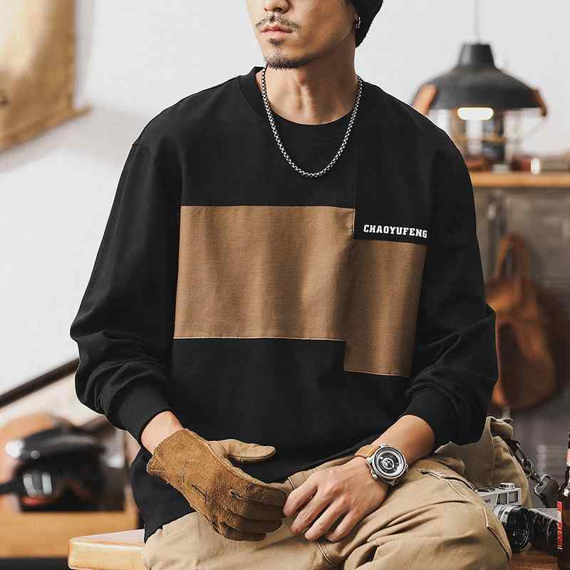 Tシャツ メンズ 280gヘビーウェイト ゆったり 長袖 アメカジ クルーネック 配色切り替え ロゴプリント 抗菌 コットン カジュアルウェア 秋冬