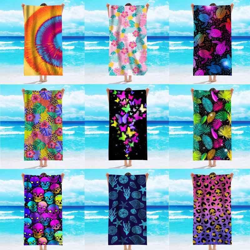 ビーチタオル 超極細繊維 吸水速乾 マイクロファイバー 大判 バスタオル プリント柄 花柄 リーフ柄 ア..