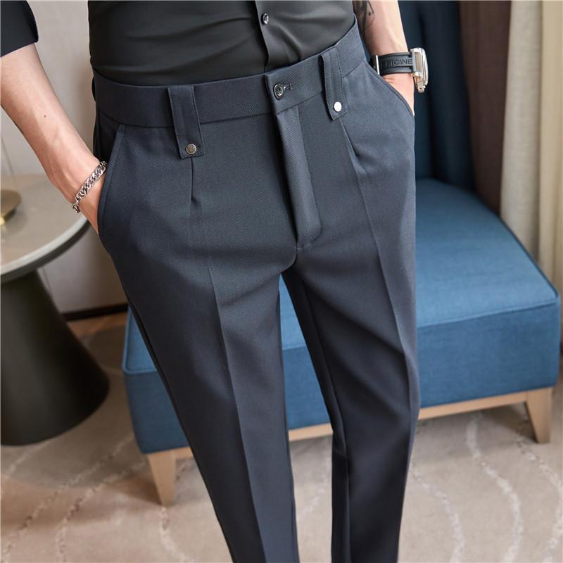 樂天商城 - スラックス メンズ ウエストゴム ストレッチ ストレートパンツ 無地 アンクル丈 ビジネス 通勤 カジュアル フォーマル ノーアイロン イージーケア オールシーズン対応