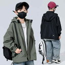 マウンテンパーカー 男の子 キッズ ジュニア 防水 フード付き ゆったり 長袖 アウトドア スポーツ カジュアル 春秋 アウター ジャケット ミドル丈 ジップアップ ポリエステル混紡 カーキ ブラック