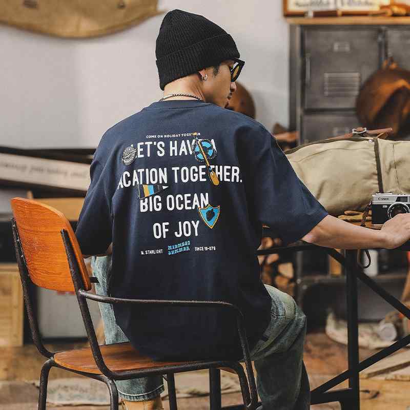 Tシャツ メンズ 抗菌加工 高級感 ゆったり 半袖 クルーネック コーマ綿 アメリカン レトロ ストリート ロゴプリント 夏物 スポーツ カジュアル